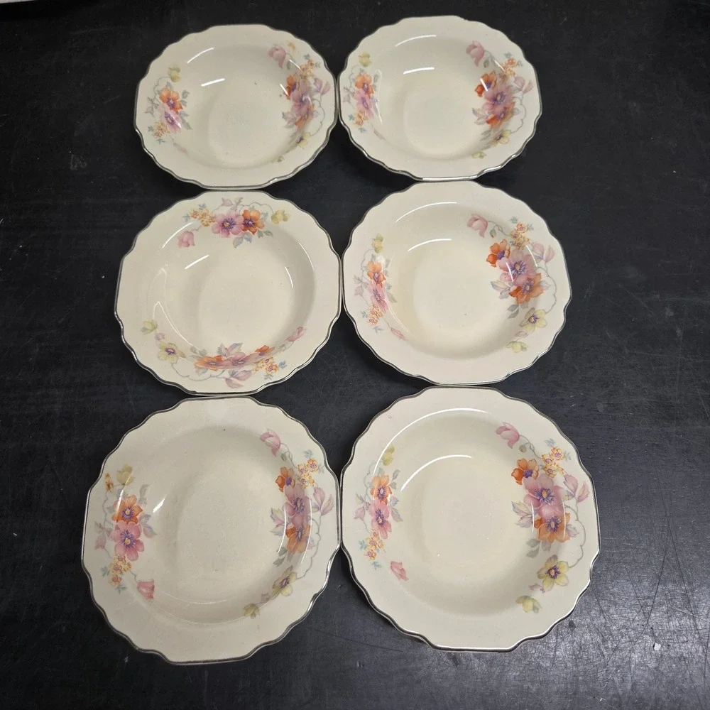 Vintage WS George Lido Canarytone Floral Dinnerware Set Platter Bowls Cups 196A